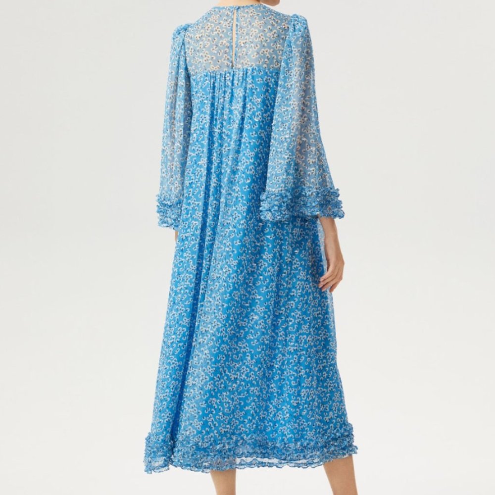 Blue Floral Mini Ruffle Dress